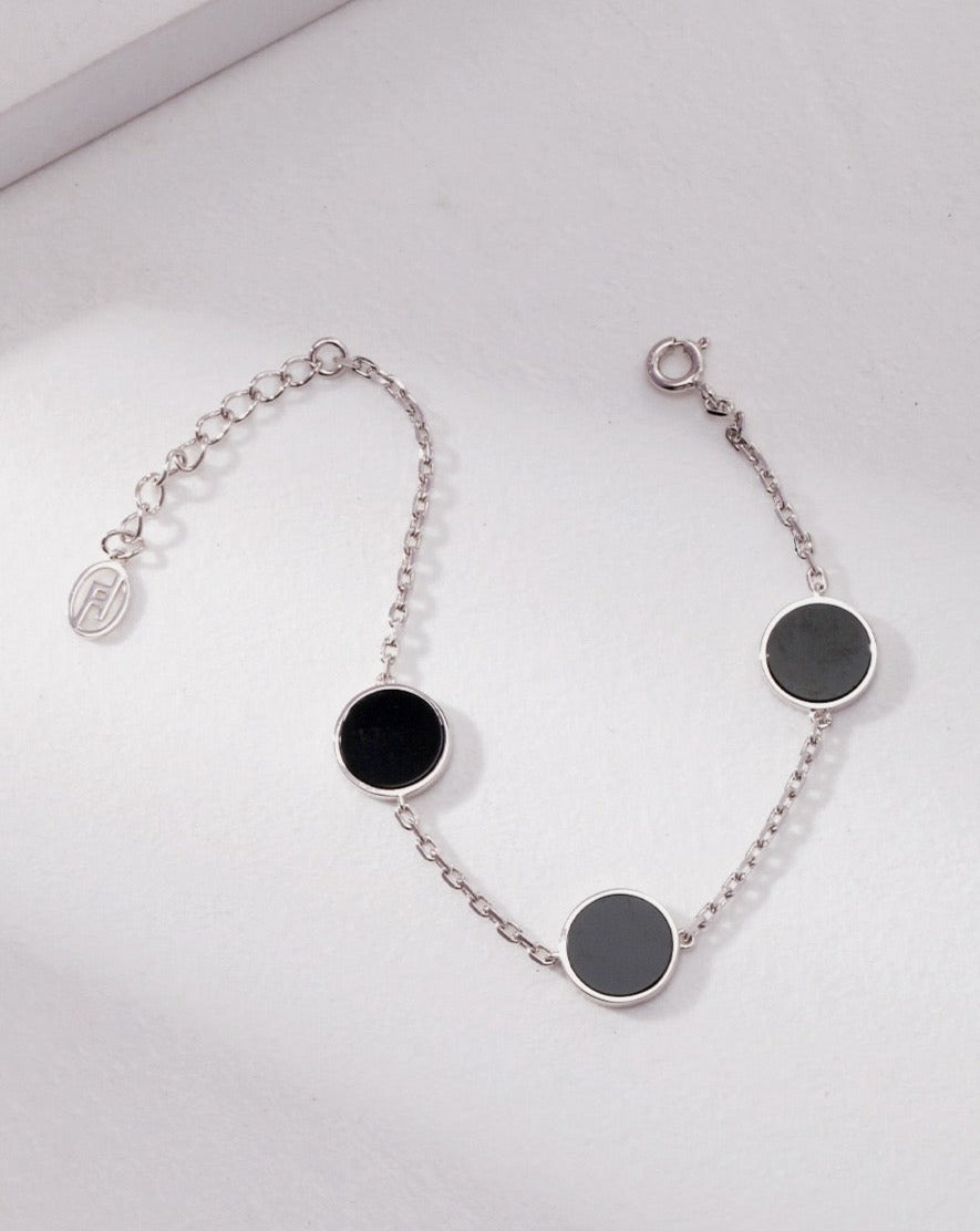 Black Onyx Charm Silver Bracelet
