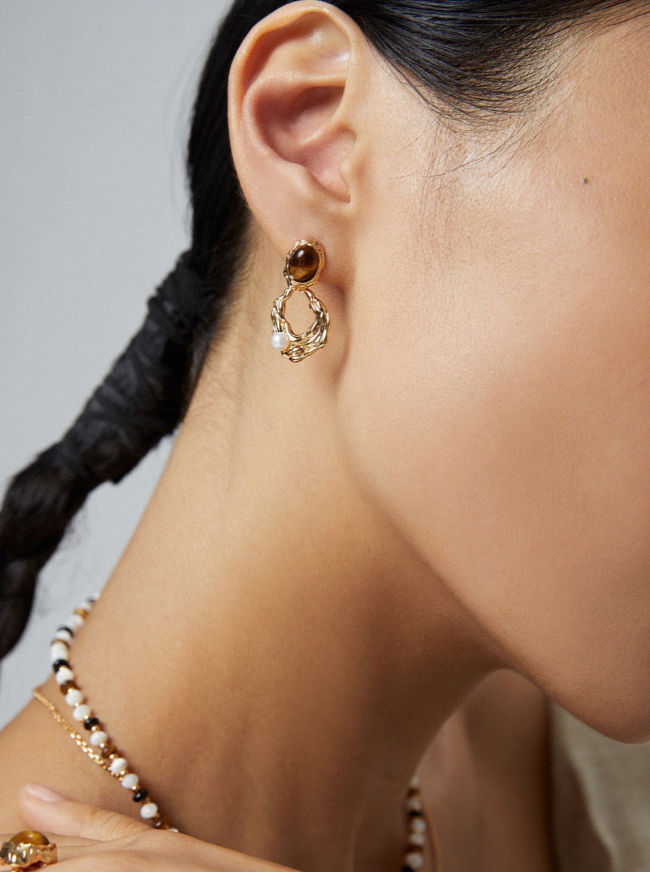 Renaissance Lavish Gemstone Pearl Drop Earrings