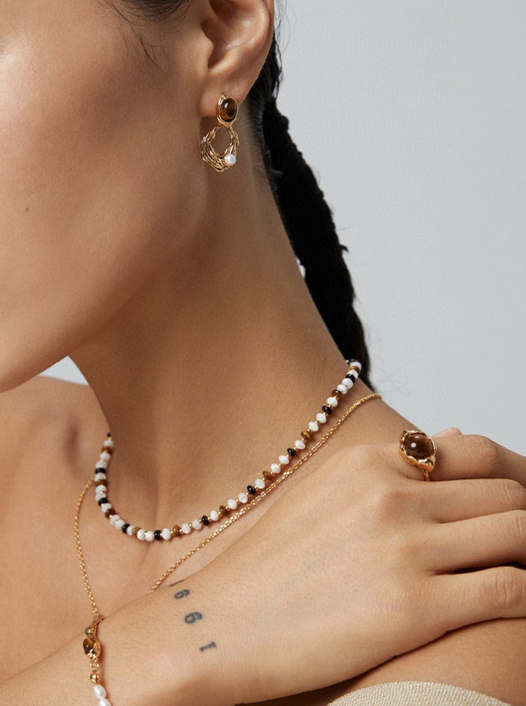 Renaissance Lavish Gemstone Pearl Drop Earrings