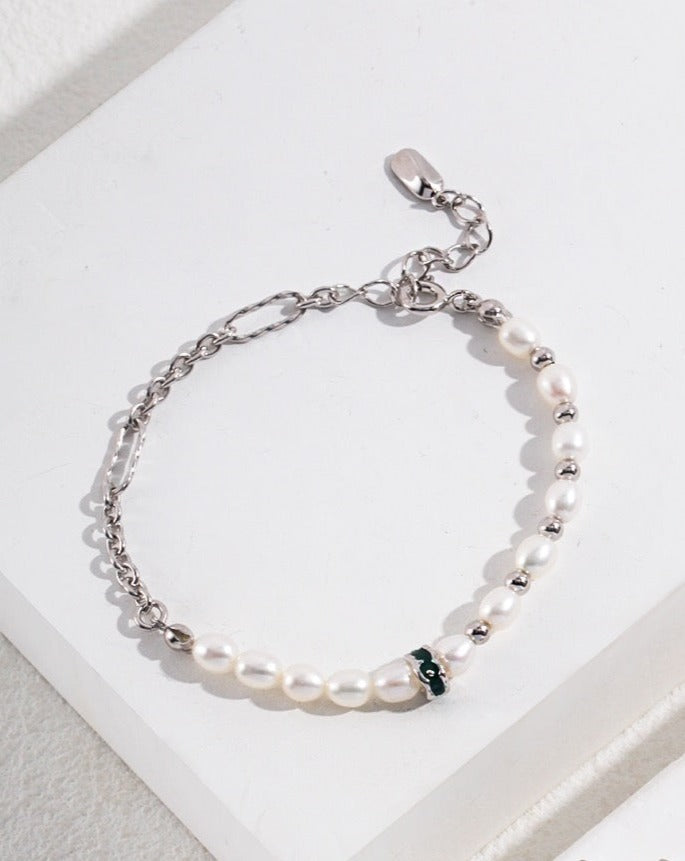 Dainty Silver & Pearl Bracelet