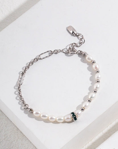 Dainty Silver & Pearl Bracelet